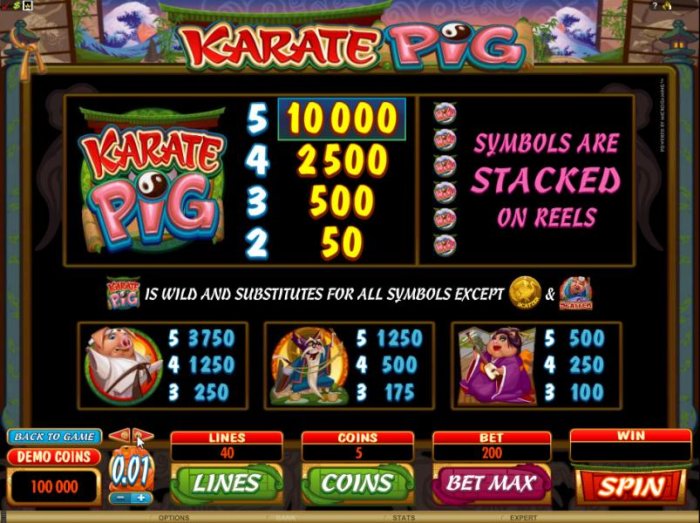 paytable offering a 10000 coin max pay out by All Online Pokies