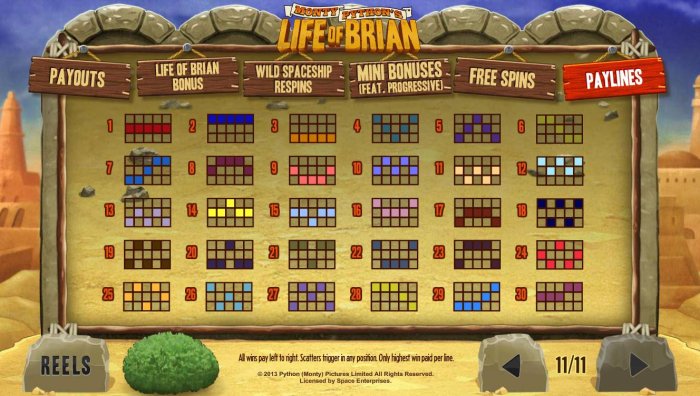 Payline Diagrams 1-30 by All Online Pokies