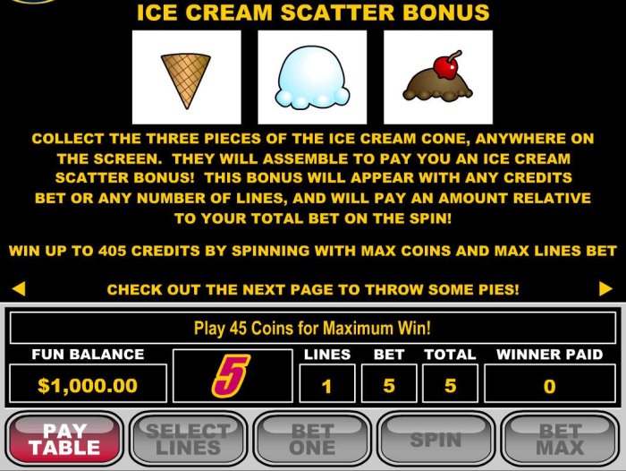 All Online Pokies - Collect the three pieces of the ice cream cone, anywhere on the screen.