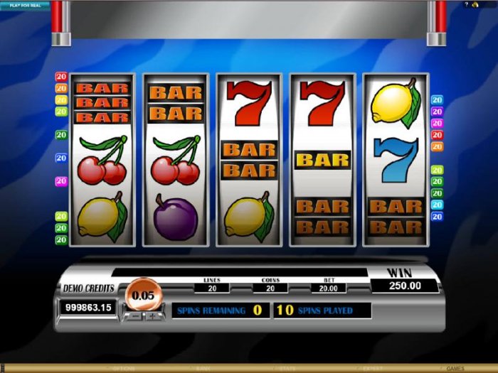 five BAR symbols triggers a 250 coin jackpot payout - All Online Pokies