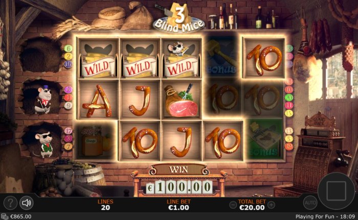 The bonus feature is triggered when a mouse reaches it through the connected wild symbols. by All Online Pokies