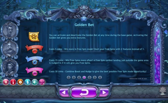 Golden Bet - Choose from 1 of 3 additonal bet option to enhance player action. - All Online Pokies