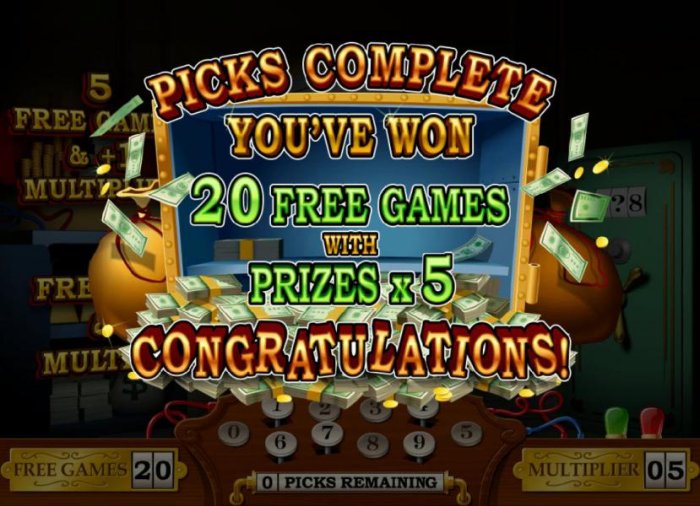 20 Free Games with an 5x multiplier are awarded. - All Online Pokies