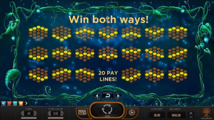 Payline Diagrams 1-40 Line wins pay left to right. - All Online Pokies