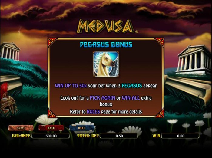 All Online Pokies - pegasus bonus - win up to 50x your bet when 3 pegasus appear