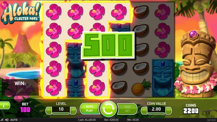 A flower symbol cluster triggers a 500 coin payout. by All Online Pokies