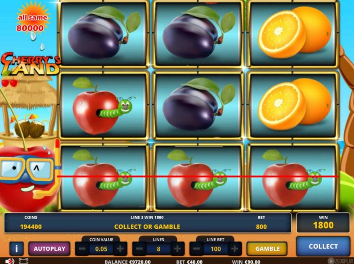 All Online Pokies - A winning Three of a Kind triggers an 1800 credit payout.