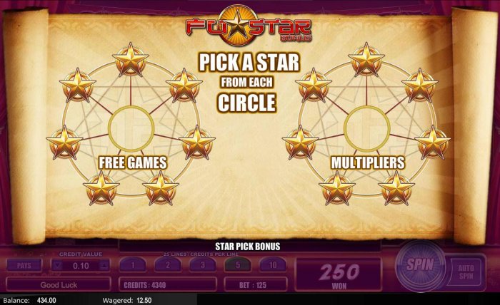 Pick a star from each circle to determine the number of free games and multiplier to be played. - All Online Pokies