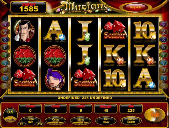 three scatter symbols triggers a 225 coin big win by All Online Pokies