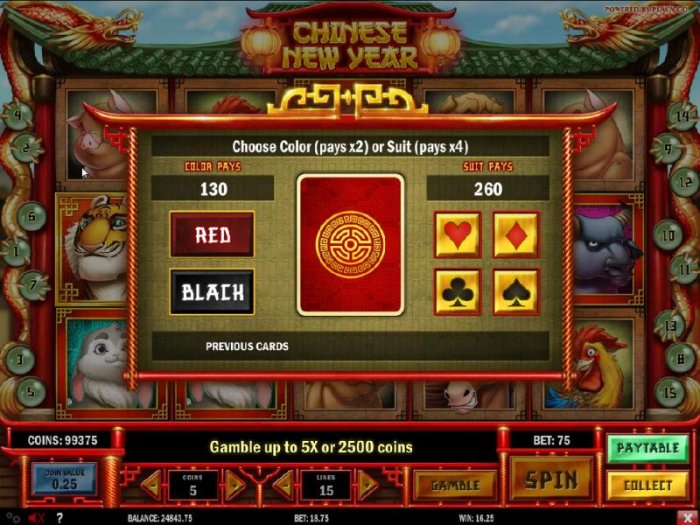 Gamble feature is available after each winning spin. Select color or suit to play. by All Online Pokies