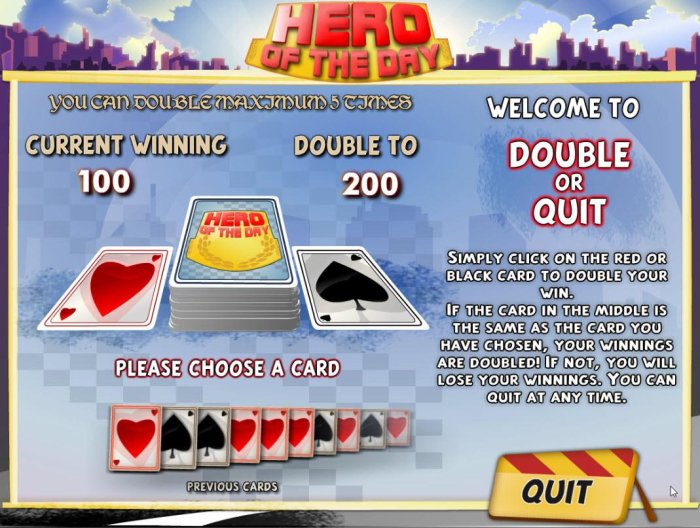 Double or Quit - Simply click on RED or BLACK card to double your winnings. - All Online Pokies