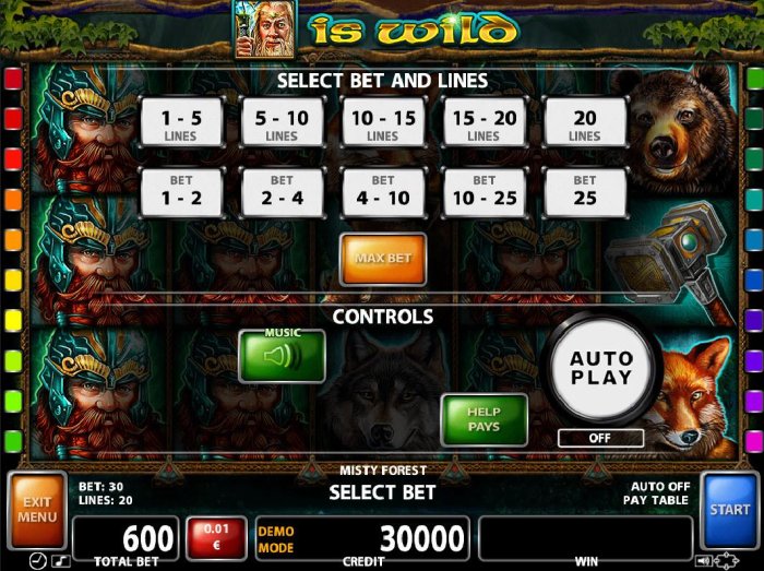 Select Bet and Lines - 1 to 20 Lines and 1 to 25 coins per line. by All Online Pokies