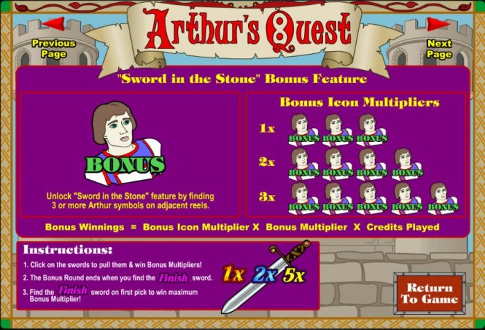 sword in stone bonus feature rules by All Online Pokies