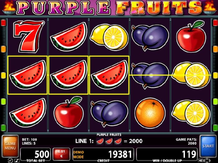 All Online Pokies - Three of a Kind watermelons triggers a 2000 credit line pay.