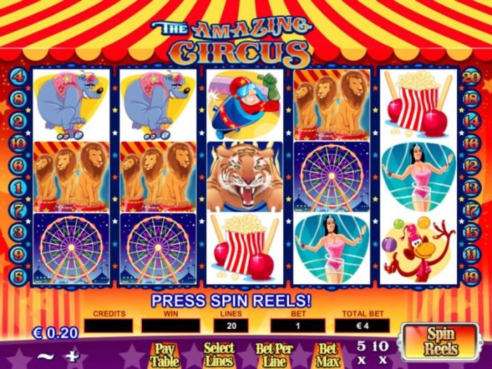 Main game board featuring five reels and 20 paylines with a $100,000 max payout by All Online Pokies