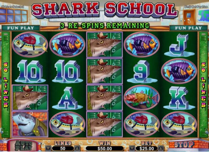 Bad Sharky Bonus Feature game board - 3 re-spins awarded by All Online Pokies