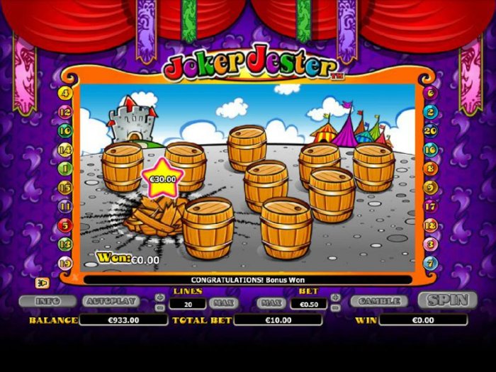 pick a barrel to earn prizes - game play ends when you find the joker by All Online Pokies