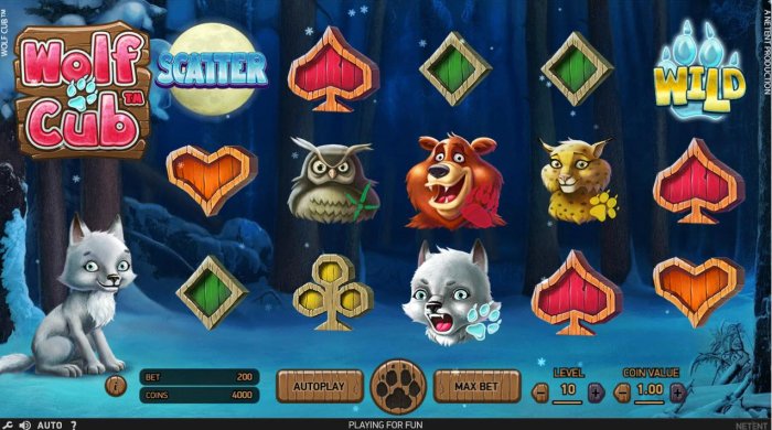 An outdoor adventure themed main game board featuring five reels and 20 paylines with a $4,000,000 max payout - All Online Pokies