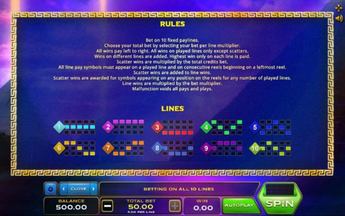 General Game Rules and Payline Diagrams 1-10 - All Online Pokies