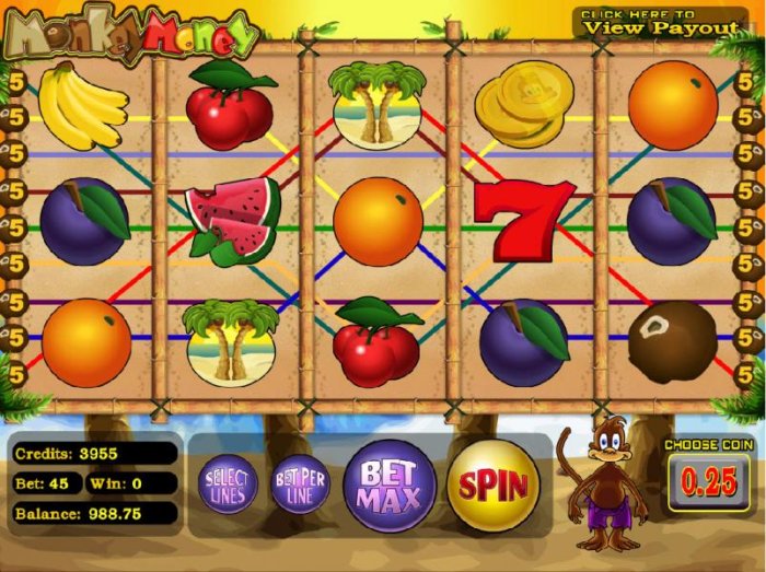 All Online Pokies - main game board featuring five reels and nine paylines