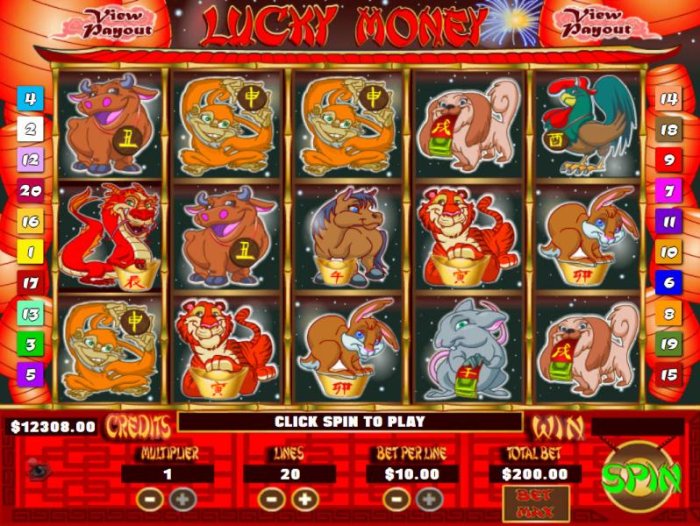 All Online Pokies - Main game board featuring five reels and 20 paylines with a Jackpot max payout