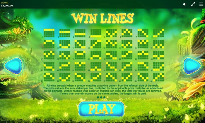 Payline Diagrams 1-40. All wins are paid when a symbol matches a payline pattern from the leftmost side of the reels. - All Online Pokies