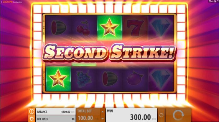 Second Strike feature is triggered and extra symbols will be added to the reels increasing your chance for a larger win - All Online Pokies