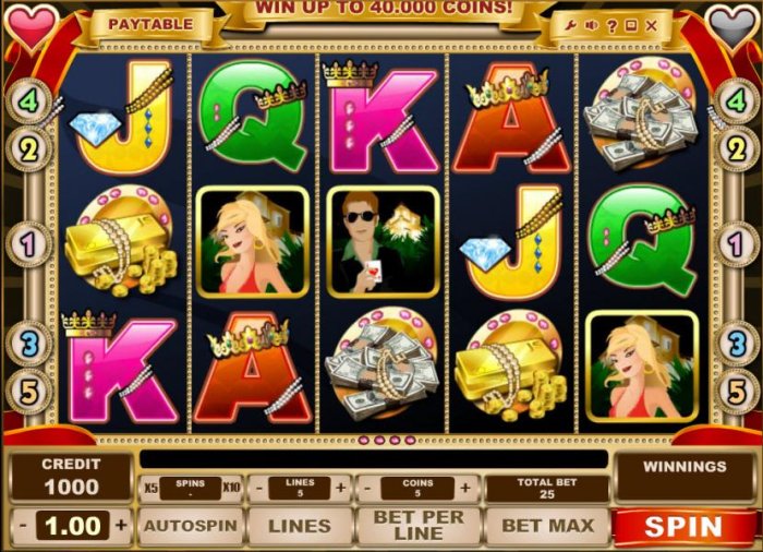 main game board featuring five reels and five paylines by All Online Pokies