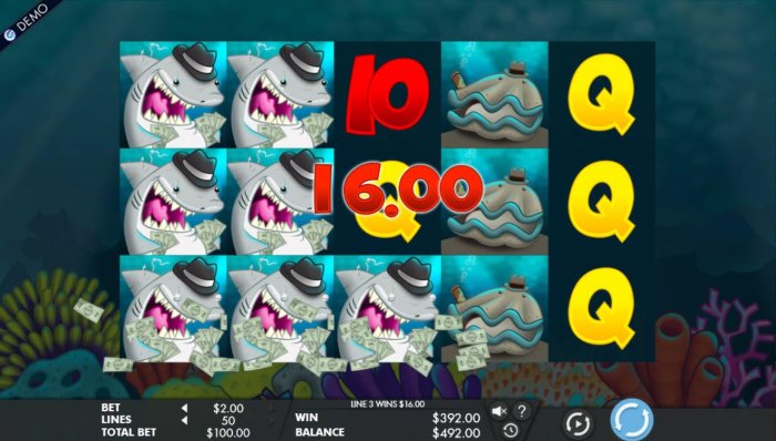 All Online Pokies - Multiple winning shark symbols triggers a 392.00 jackpot