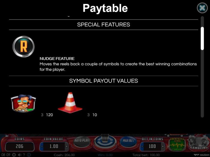 Nudge feature and paytable - All Online Pokies
