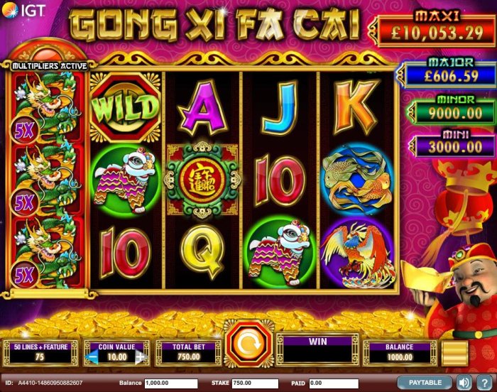 All Online Pokies - A Chinese New Year themed main game board featuring five reels and 50 paylines with a $250,000 max payout