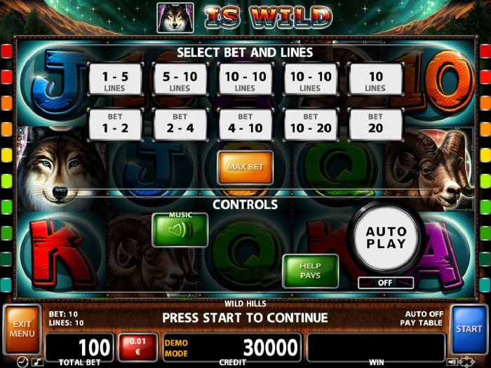 Select Bet and Lines - 1 to 10 Lines and 1 to 20 coins per line. by All Online Pokies