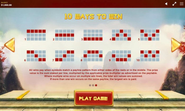 Payline Diagrams 1-10. All wins pay when symbols match a payline pattern from either sides of the reels ir in the middle. by All Online Pokies