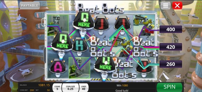 Multiple winning paylines triggers a 1080 coin big win by All Online Pokies
