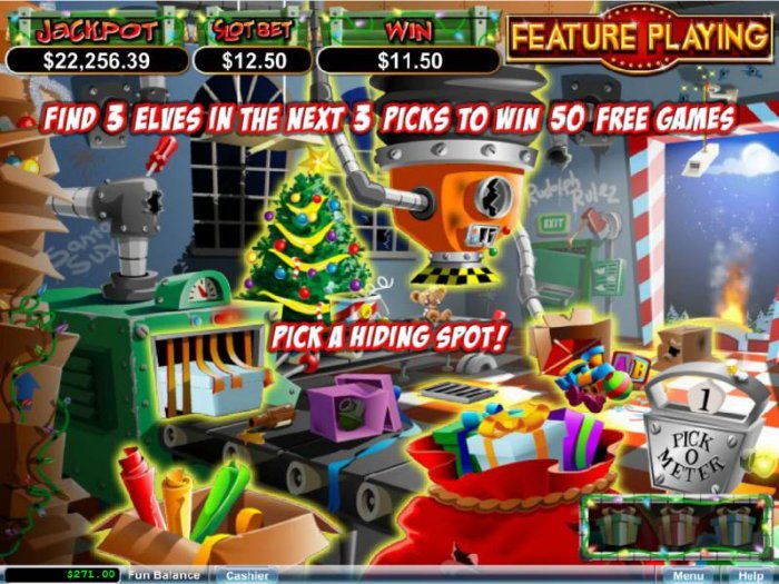 Find three elfs in the first 3 picks and win 50 free games - All Online Pokies