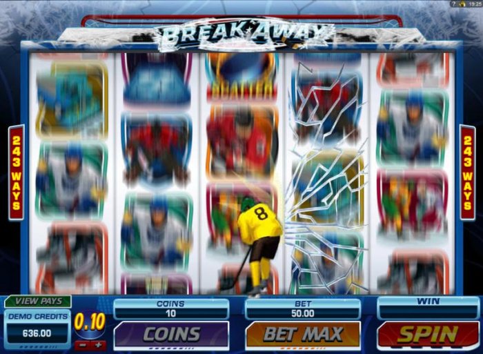 Smashing Wild Feature triggered. Hockey player appears and can change reels 3, 4 and 5 into stacked wilds. - All Online Pokies