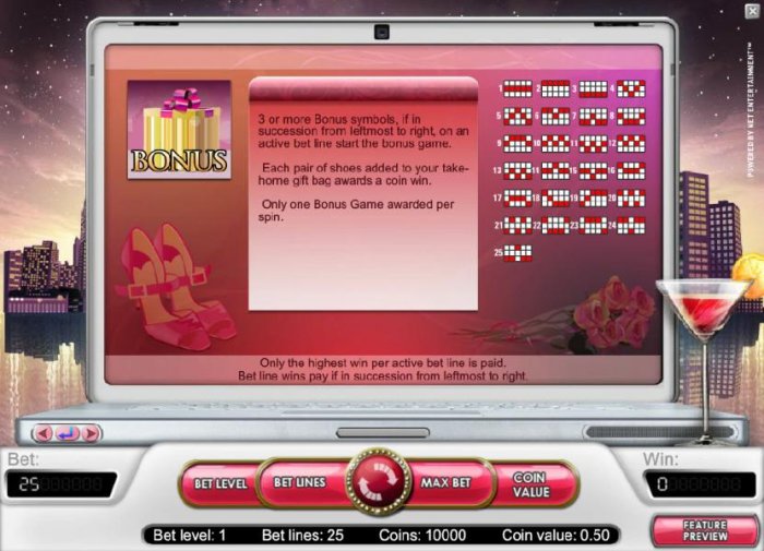 bonus feature game rules and payline diagrams - All Online Pokies