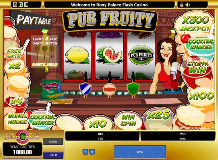 All Online Pokies - main game board featuring 3 reels and one payline