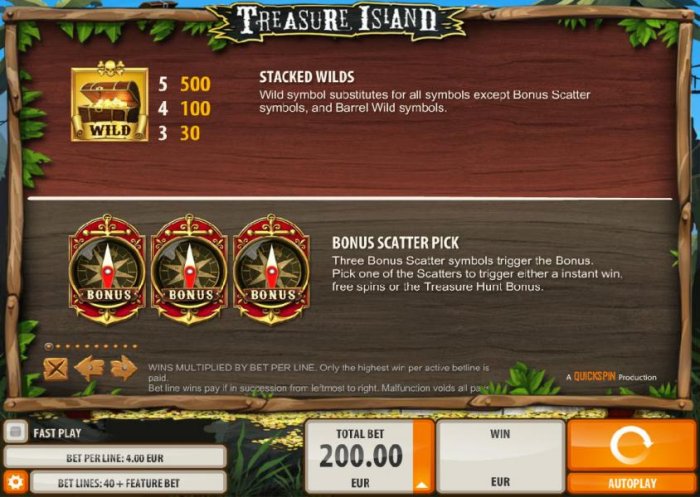 All Online Pokies - Stacked wilds paytable and bonus scatter pick rules
