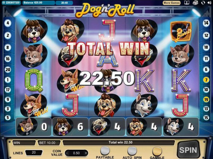 A pair of hound dog wild symbols triggers multiple winning paylines. by All Online Pokies