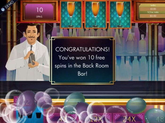 All Online Pokies - 10 free spins are awarded in the Back Room Bar feature.