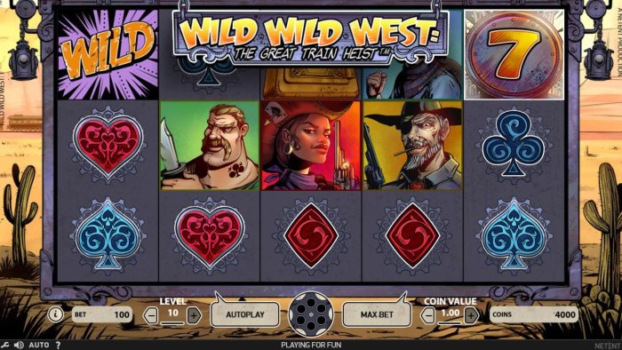 All Online Pokies - Main game board featuring five reels and 10 paylines with a $100,000 max payout
