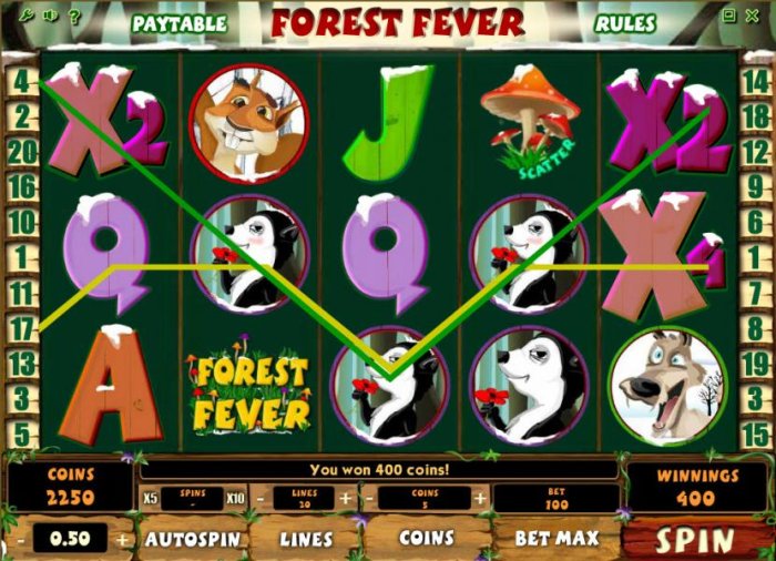 a pair of winning paylines triggers a 400 coin jackpot - All Online Pokies
