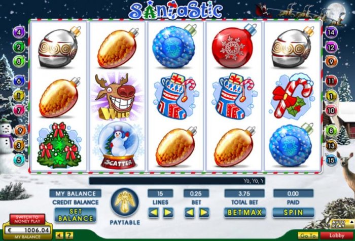 Main game board featuring five reels and 15 paylines with a $20,000 max payout by All Online Pokies