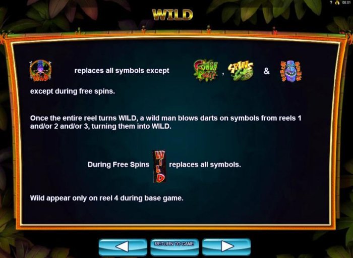 All Online Pokies - Wild replaces all symbols except Conga Party, Spins and Mask Bonus symbols, except during free spins.
