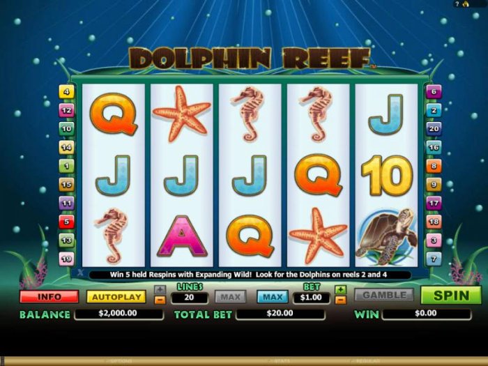 main game board featuring five reels and twenty paylines - All Online Pokies