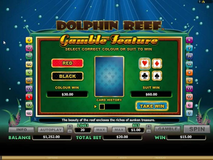 gamble feature game board - choose the correct color or suit for a chance to increase your winnings by All Online Pokies