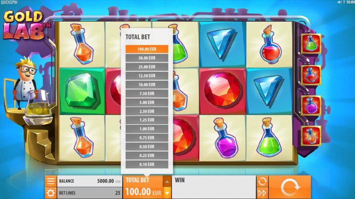 Click on the total bet up arrow to select raise of lower the stake by All Online Pokies