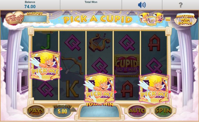 Pick a Cupid to reveal a bonus feature to play. - All Online Pokies