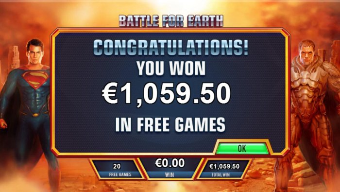 All Online Pokies - Battle for Earth feature pays out a total of 1,059.50.